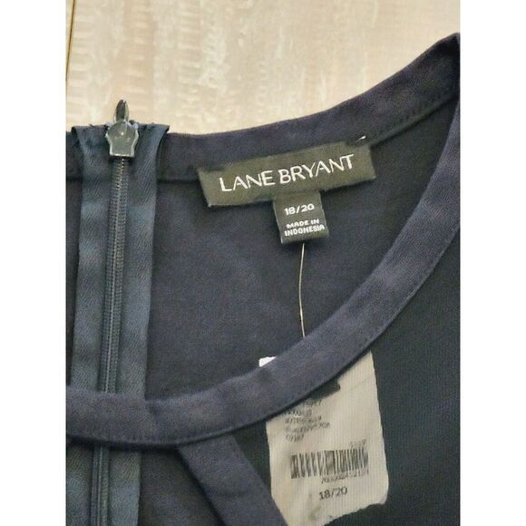 Lane Bryant 18/20 Navy Peplum Top Babydoll Casual Swing Blouse Rear Zip NWT - Picture 4 of 6